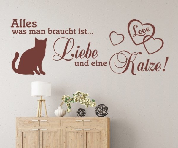 Wandtattoo Spruch | Alles was man braucht ist... Liebe und eine Katze! | 1 | ✔Made in Germany  ✔Kostenloser Versand DE