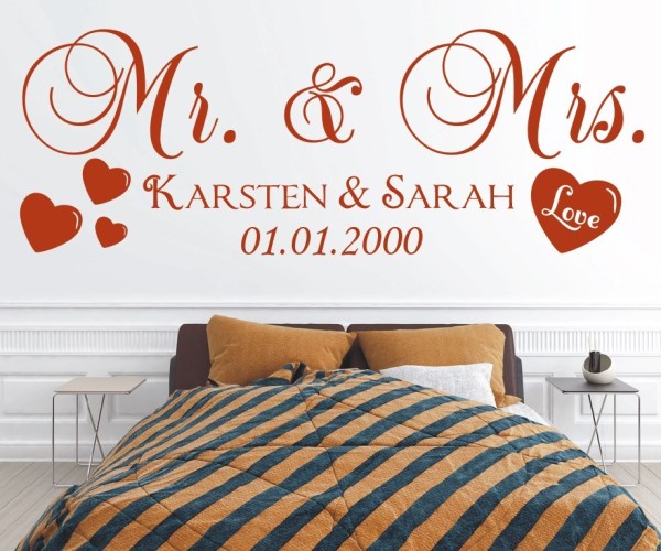 Wandtattoo Spruch für die Hochzeit | Mr. & Mrs. mit Datum und Namen | 2 | ✔Made in Germany  ✔Kostenloser Versand DE