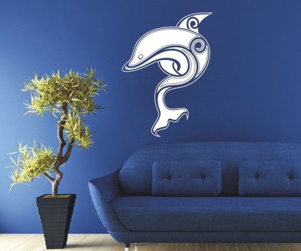 Wandtattoo Maori – Delfin | Ein schönes Tiermotiv mit kunstvollen Linien aus der Kultur von Neuseeland | 1 | ✔Made in Germany  ✔Kostenloser Versand DE