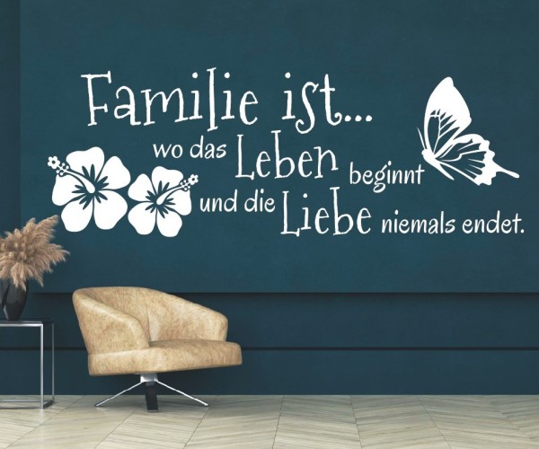 Wandtattoo Spruch | Familie ist... wo das Leben beginnt und die Liebe niemals endet. | 32 | ✔Made in Germany  ✔Kostenloser Versand DE