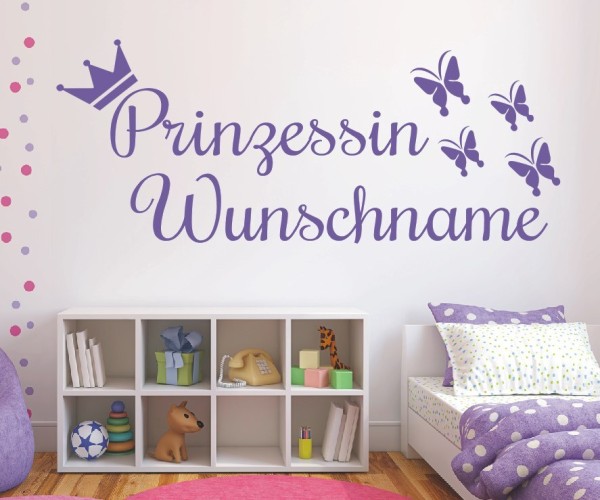 Wandtattoo - Prinzessin mit Wunschnamen für das Kinderzimmer | 64 | ✔Made in Germany  ✔Kostenloser Versand DE
