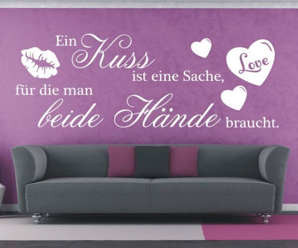 Wandtattoo Spruch | Ein Kuss ist eine Sache, für die man beide Hände braucht. | 4 | ✔Made in Germany  ✔Kostenloser Versand DE