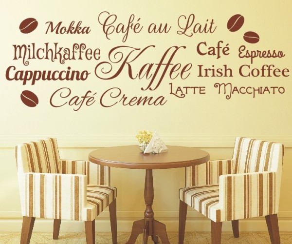 Wandtattoo Spruch | Kaffee – Latte Macchiato, Milchkaffee, Cappuccino, Espresso, Café au Lait, Café Crema, Irish Coffee, | 3 | ✔Made in Germany  ✔Kostenloser Versand DE
