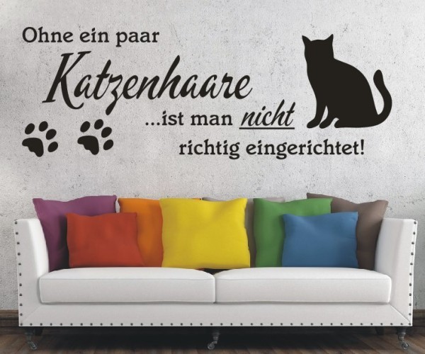 Wandtattoo Spruch | Ohne ein paar Katzenhaare …ist man nicht richtig eingerichtet! | 1 | ✔Made in Germany  ✔Kostenloser Versand DE