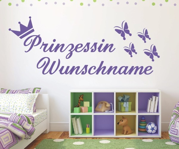 Wandtattoo - Prinzessin mit Wunschnamen für das Kinderzimmer | 34 | ✔Made in Germany  ✔Kostenloser Versand DE