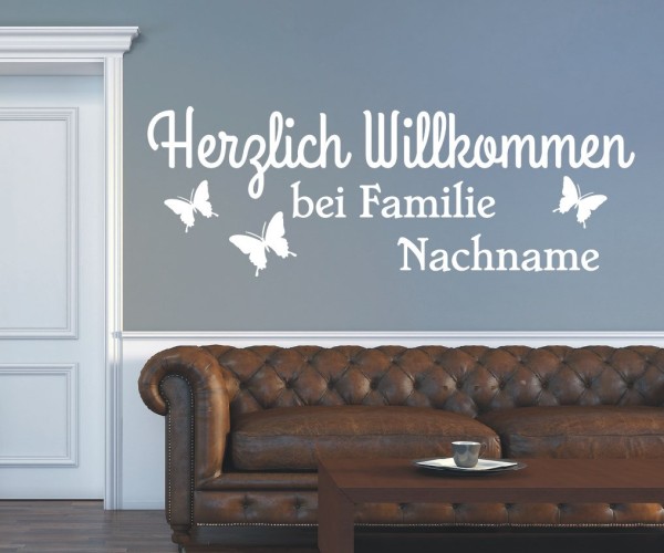 Wandtattoo - Herzlich Willkommen bei Familie Nachname mit Wunschtext für den Flur | 11 | ✔Made in Germany  ✔Kostenloser Versand DE