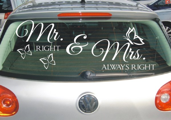 Aufkleber Hochzeit | Mr right und Mrs always right als Autoaufkleber | ✔Made in Germany  ✔Kostenloser Versand DE