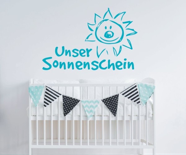 Wandtattoo Kinderzimmer | Sonne mit Schriftzug – Unser Sonnenschein | ✔Made in Germany  ✔Kostenloser Versand DE