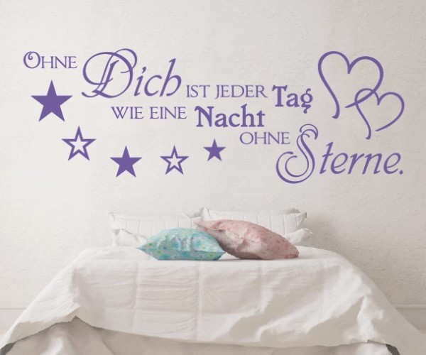 Wandtattoo Spruch | Ohne Dich ist jeder Tag wie eine Nacht ohne Sterne. | 3 | Schöne Wandsprüche für die Liebe | ✔Made in Germany  ✔Kostenloser Versand DE
