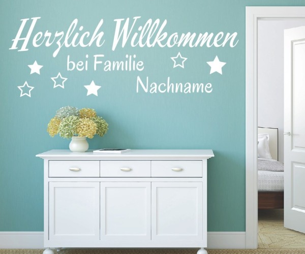 Wandtattoo - Herzlich Willkommen bei Familie Nachname mit Wunschtext für den Flur | 7 | ✔Made in Germany  ✔Kostenloser Versand DE