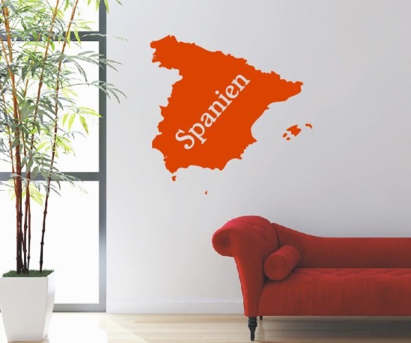 Wandtattoo Landkarte von Spanien | Mit Schriftzug Spanien als Silhouette | ✔Made in Germany  ✔Kostenloser Versand DE