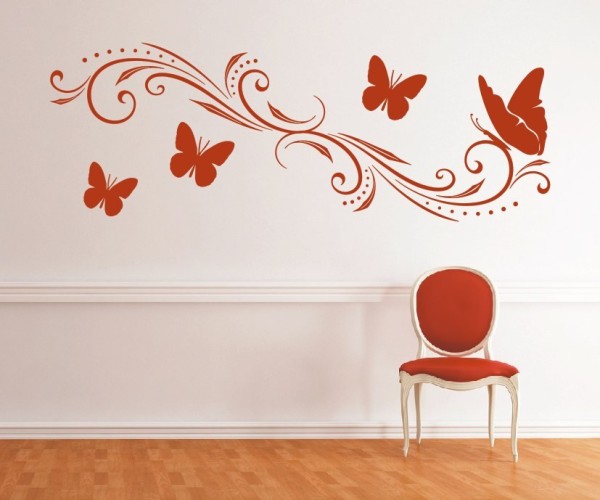 Wandtattoo Ornament | Schöne verschnörkelte dekorative Linien und Punkte mit Schmetterlingen | 2 | ✔Made in Germany  ✔Kostenloser Versand DE