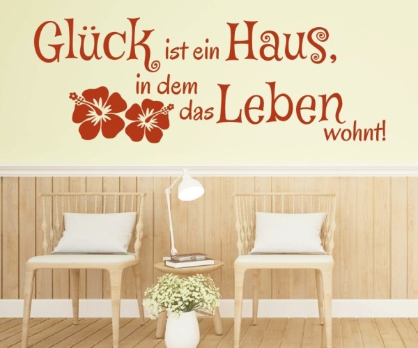 Wandtattoo Spruch | Glück ist ein Haus in dem das Leben wohnt | 1 | Schöne Wandsprüche für den Flur | ✔Made in Germany  ✔Kostenloser Versand DE