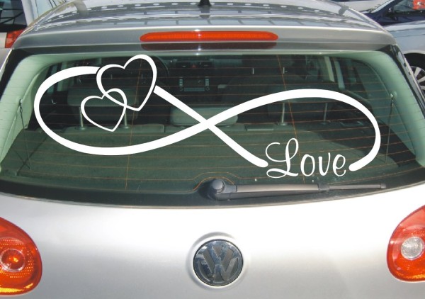 Aufkleber Hochzeit | Unendlich Zeichen mit Herzen und Schriftzug Love als Autoaufkleber | ✔Made in Germany  ✔Kostenloser Versand DE