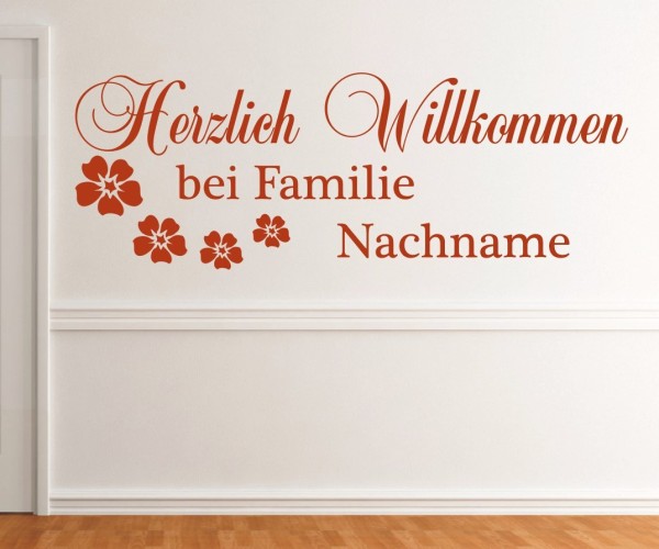 Wandtattoo - Herzlich Willkommen bei Familie Nachname mit Wunschtext für den Flur | 6 | ✔Made in Germany  ✔Kostenloser Versand DE