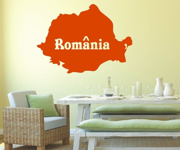 Wandtattoo Landkarte von Rumänien | Mit Schriftzug Romania als Silhouette | ✔Made in Germany  ✔Kostenloser Versand DE