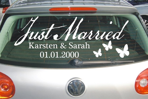 Aufkleber Hochzeit | Just Married | Personalisierbar mit Wunschnamen und Datum als Autoaufkleber | 6 | ✔Made in Germany  ✔Kostenloser Versand DE