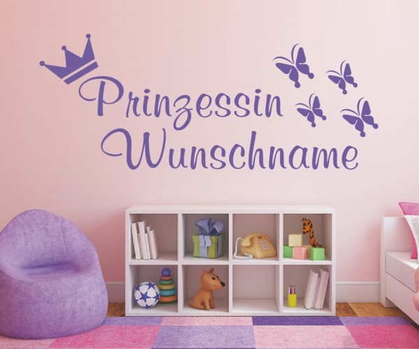 Wandtattoo - Prinzessin mit Wunschnamen für das Kinderzimmer | 35 | ✔Made in Germany  ✔Kostenloser Versand DE