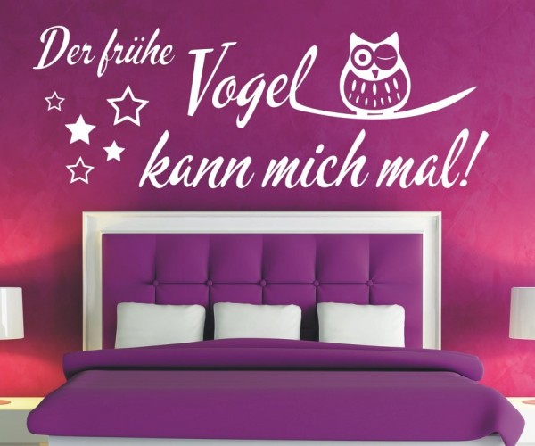 Wandtattoo Spruch | Der frühe Vogel kann mich mal! | 3 | Schöne Wandsprüche für das Schlafzimmer | ✔Made in Germany  ✔Kostenloser Versand DE