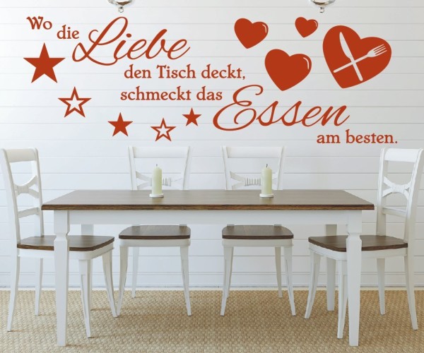 Wandtattoo Spruch | Wo die Liebe den Tisch deckt, schmeckt es am besten. | 8 | Schöne Wandsprüche für Küche und Esszimmer