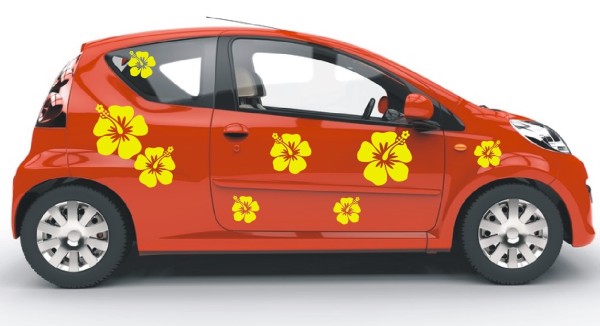 Aufkleber | Mehrteilige Blumen – Sets mit dekorativen Hibiskus - Blüten als Autoaufkleber | 8 Teile| Motiv 1 | ✔Made in Germany  ✔Kostenloser Versand DE
