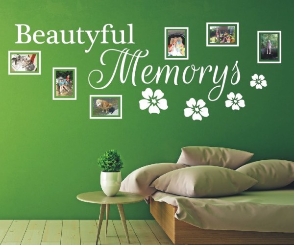 Wandtattoo Spruch | Beautyful Memorys | 2 | Wandsprüche mit Bilderrahmen und Fotoklebepunkten | ✔Made in Germany  ✔Kostenloser Versand DE