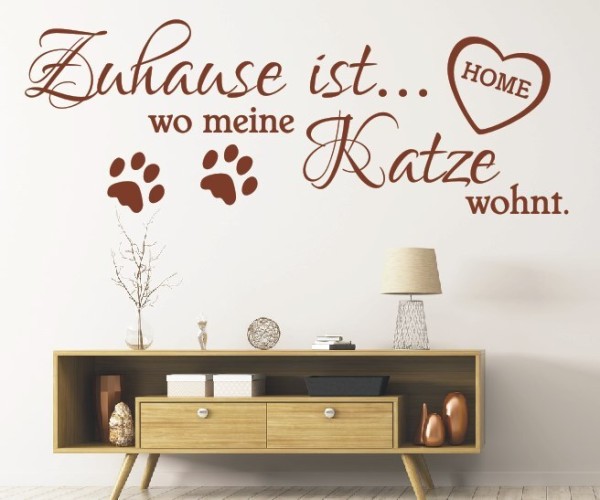 Wandtattoo Spruch | Zuhause ist... wo meine Katze wohnt. | 2 | Schöne Wandsprüche für den Flur | ✔Made in Germany  ✔Kostenloser Versand DE