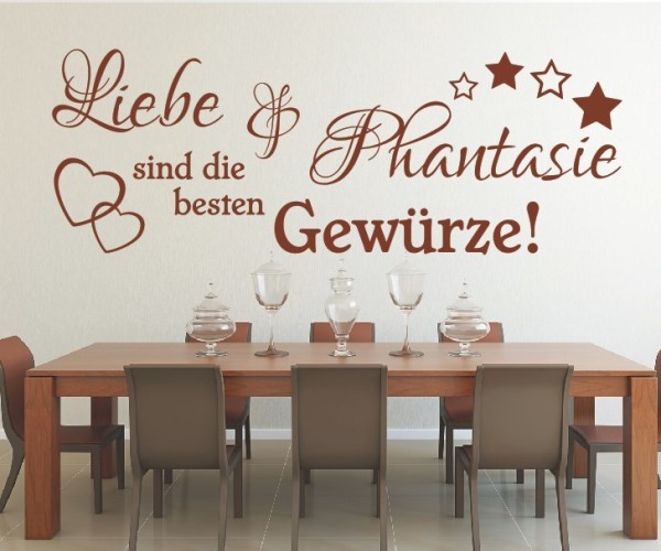 Wandtattoo Spruch | Liebe und Phantasie sind die besten Gewürze! | 1 | Schöne Wandsprüche für Küche und Esszimmer | ✔Made in Germany  ✔Kostenloser Versand DE