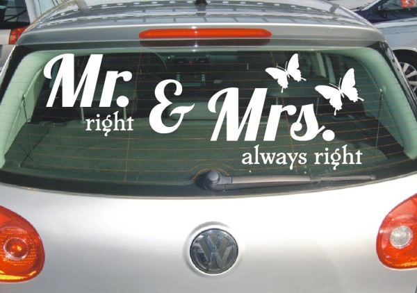Aufkleber Hochzeit | Mr right und Mrs always right als Autoaufkleber | 2 | ✔Made in Germany  ✔Kostenloser Versand DE
