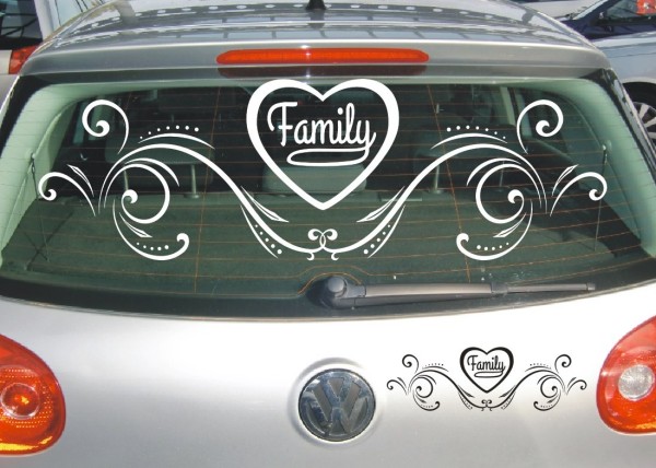 Aufkleber Ornament | Schöne verschnörkelte dekorative Linien mit Herz und dem Wort Familiy | ✔Made in Germany  ✔Kostenloser Versand DE