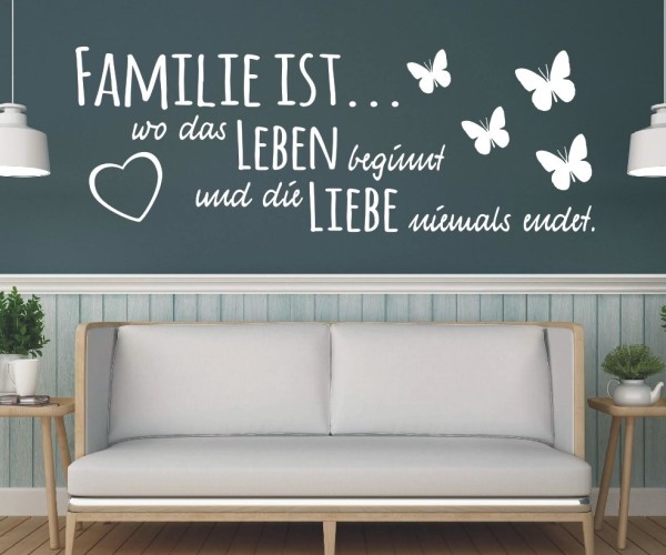 Wandtattoo Spruch | Familie ist... wo das Leben beginnt und die Liebe niemals endet. | 35 | ✔Made in Germany  ✔Kostenloser Versand DE
