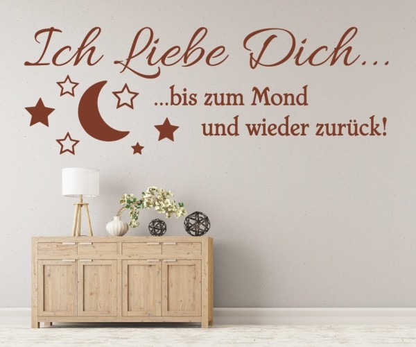 Wandtattoo Spruch | Ich Liebe Dich... ...bis zum Mond und wieder zurück! | 1 | Schöne Wandsprüche z.B. für das Kinderzimmer | ✔Made in Germany  ✔Kostenloser Versand DE