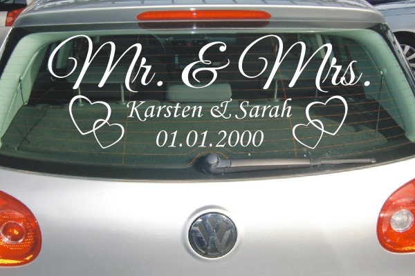 Aufkleber Hochzeit | Mr. und Mrs. | Personalisierbar mit Wunschnamen und Datum als Autoaufkleber | 4 | ✔Made in Germany  ✔Kostenloser Versand DE