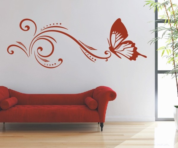 Wandtattoo Ornament | Schöne verschnörkelte dekorative Linien und Punkte mit Schmetterling | 3 | ✔Made in Germany  ✔Kostenloser Versand DE