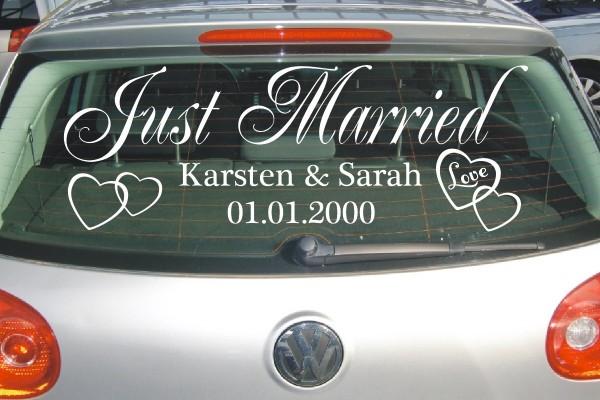 Aufkleber Hochzeit | Just Married | Personalisierbar mit Wunschnamen und Datum als Autoaufkleber | 4 | ✔Made in Germany  ✔Kostenloser Versand DE