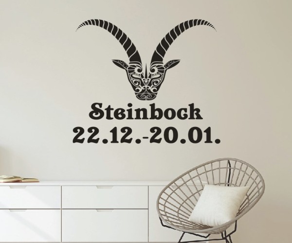 Wandtattoo Sternzeichen Steinbock | Dekoratives Horoskop-Motiv mit Datum | ✔Made in Germany  ✔Kostenloser Versand DE
