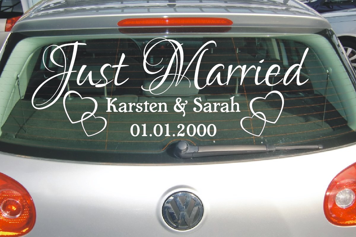 Hochzeit Aufkleber Auto personalisiert Autoaufkleber Just Married mit Namen und Datum wenn gewünscht 