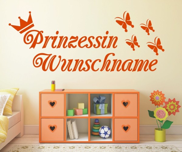 Wandtattoo - Prinzessin mit Wunschnamen für das Kinderzimmer | 44 | ✔Made in Germany  ✔Kostenloser Versand DE