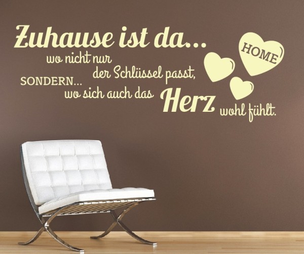Wandtattoo Spruch | Zuhause ist da... wo nicht nur der Schlüssel passt, Sondern... wo sich auch das Herz wohl fühlt. | 5 | ✔Made in Germany  ✔Kostenloser Versand DE