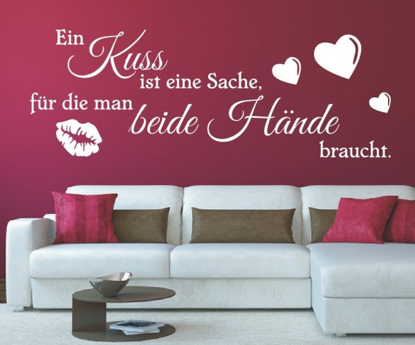 Wandtattoo Spruch | Ein Kuss ist eine Sache, für die man beide Hände braucht. | 1 | ✔Made in Germany  ✔Kostenloser Versand DE