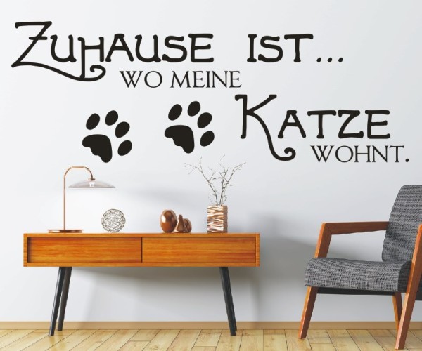 Wandtattoo Spruch | Zuhause ist... wo meine Katze wohnt. | 4 | Schöne Wandsprüche für den Flur | ✔Made in Germany  ✔Kostenloser Versand DE