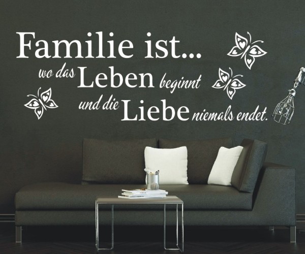 Wandtattoo Spruch | Familie ist... wo das Leben beginnt und die Liebe niemals endet. | 34 | ✔Made in Germany  ✔Kostenloser Versand DE