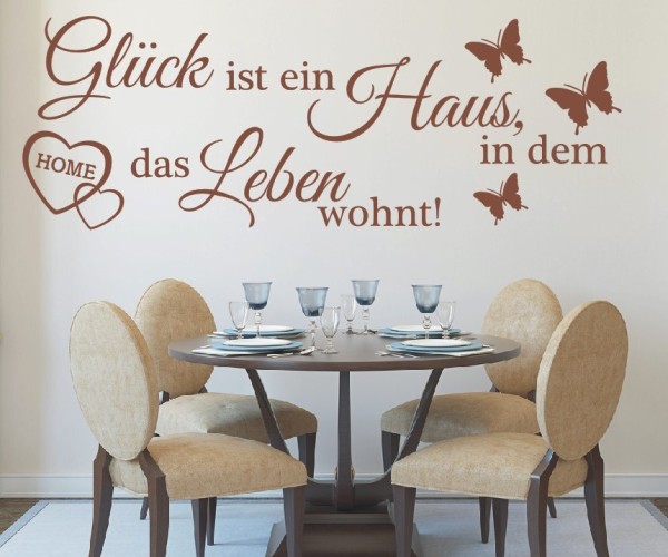 Wandtattoo Spruch | Glück ist ein Haus in dem das Leben wohnt! | 1 | Schöne Wandsprüche für den Flur | ✔Made in Germany  ✔Kostenloser Versand DE