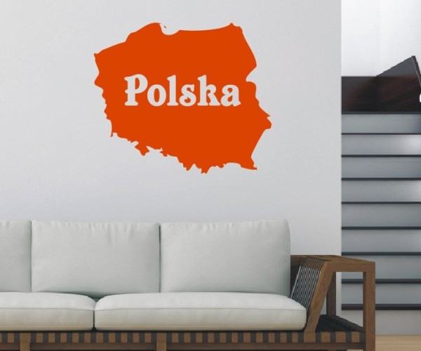 Wandtattoo Landkarte von Polen | Mit Schriftzug Polska als Silhouette | ✔Made in Germany  ✔Kostenloser Versand DE
