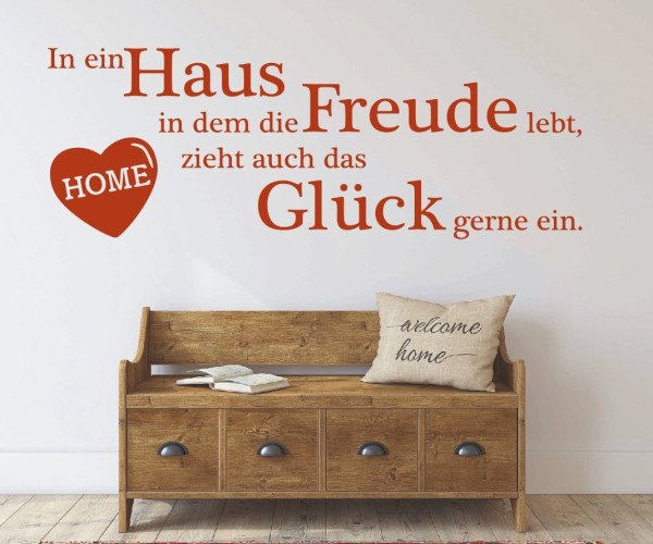 Wandtattoo Spruch | In ein Haus in dem die Freude lebt, zieht auch das Glück gerne ein. | 18 | ✔Made in Germany  ✔Kostenloser Versand DE