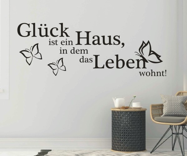 Wandtattoo Spruch | Glück ist ein Haus in dem das Leben wohnt | 3 | Schöne Wandsprüche für den Flur | ✔Made in Germany  ✔Kostenloser Versand DE