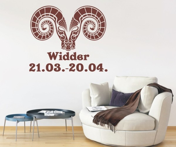 Wandtattoo Sternzeichen Widder | Dekoratives Horoskop-Motiv mit Datum | ✔Made in Germany  ✔Kostenloser Versand DE
