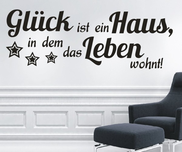 Wandtattoo Spruch | Glück ist ein Haus in dem das Leben wohnt! | 2 | Schöne Wandsprüche für den Flur | ✔Made in Germany  ✔Kostenloser Versand DE