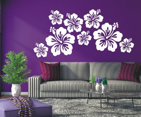 Wandtattoo | Mehrteilige Blumen – Sets mit dekorativen Hibiskus – Blüten | 8 Teile| Motiv 4 | ✔Made in Germany  ✔Kostenloser Versand DE