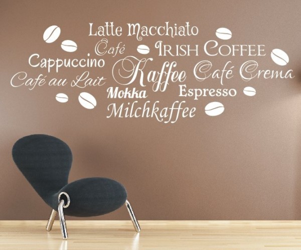 Wandtattoo Spruch | Kaffee – Latte Macchiato, Milchkaffee, Cappuccino, Espresso, Café au Lait, Café Crema, Irish Coffee, | 2 | ✔Made in Germany  ✔Kostenloser Versand DE